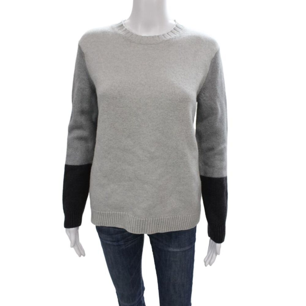 Theory Women Pullover Sweater Crew Neck Long Sleeve Gray Merino Wool Size L